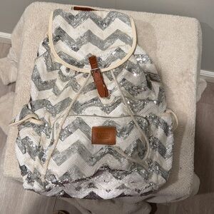 Victoria Secret Silver and White Chevron Backpack